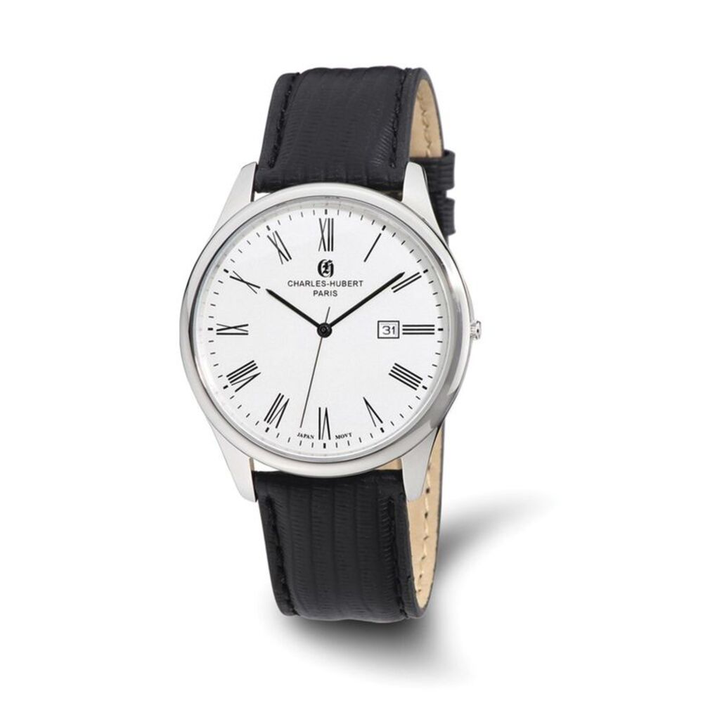 Charles Hubert Mens Stainless Leather Band 43mm Watch